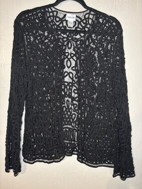 Chico's Black Crochet Open-Front Cardigan